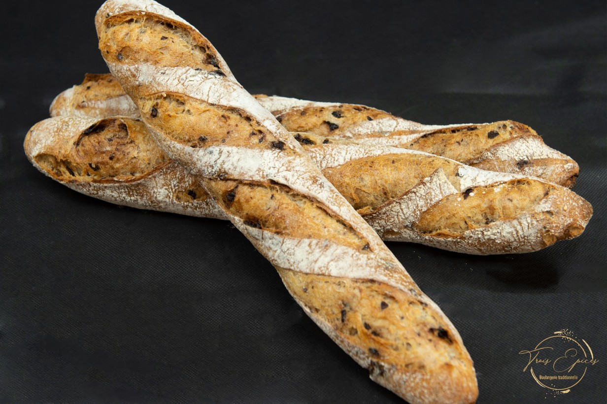 Baguette olive Farine blanche,olive,origan